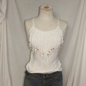 Forever21 white tank w/ beaded fringe sz s/p
